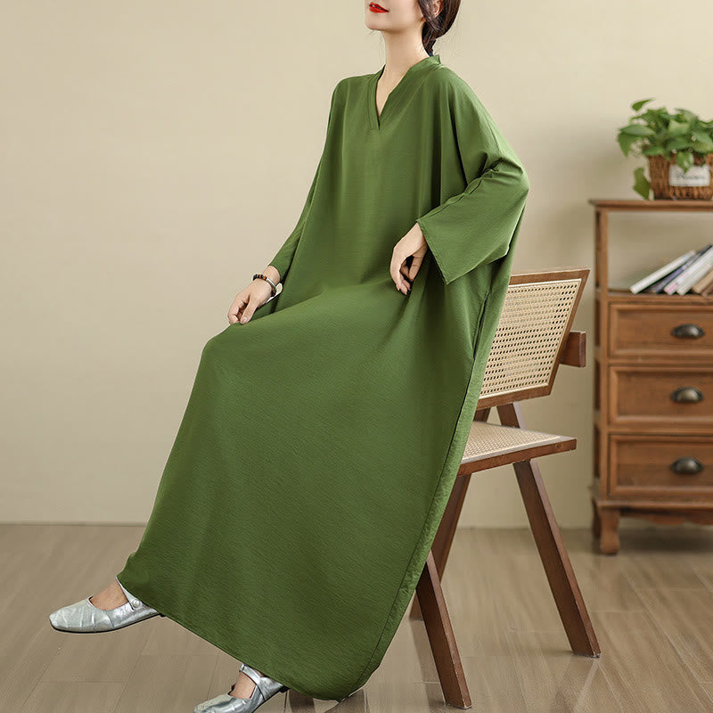 Tactile Cotton Linen V-Neck Grounding Maxi Dress