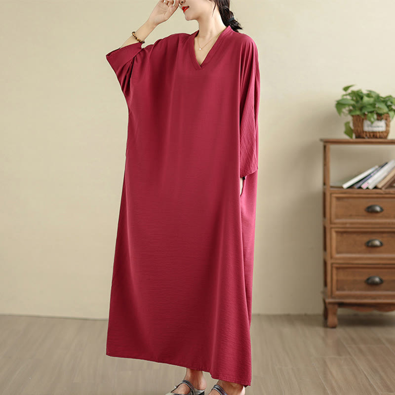 Tactile Cotton Linen V-Neck Grounding Maxi Dress