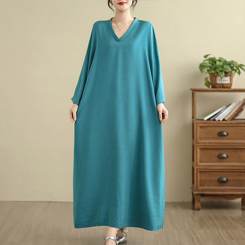 Tactile Cotton Linen V-Neck Grounding Maxi Dress