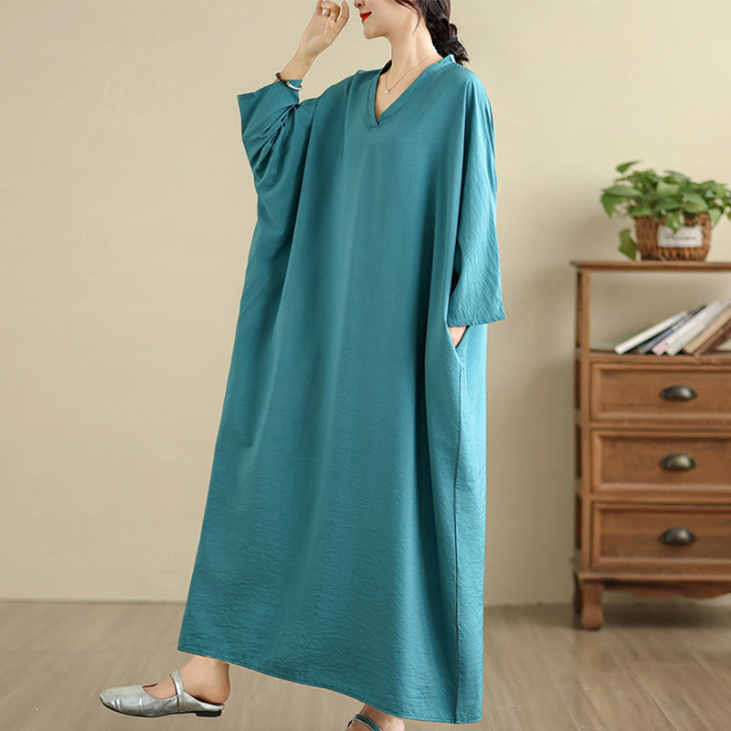 Tactile Cotton Linen V-Neck Grounding Maxi Dress