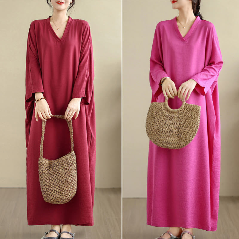 Tactile Cotton Linen V-Neck Grounding Maxi Dress