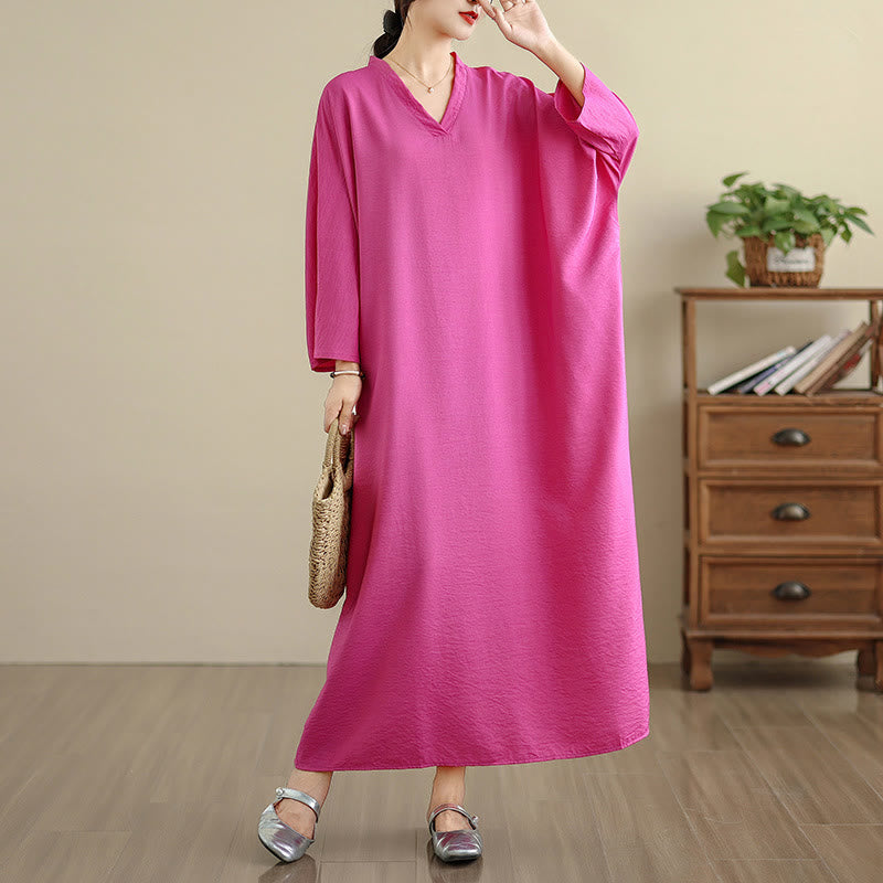 Tactile Cotton Linen V-Neck Grounding Maxi Dress