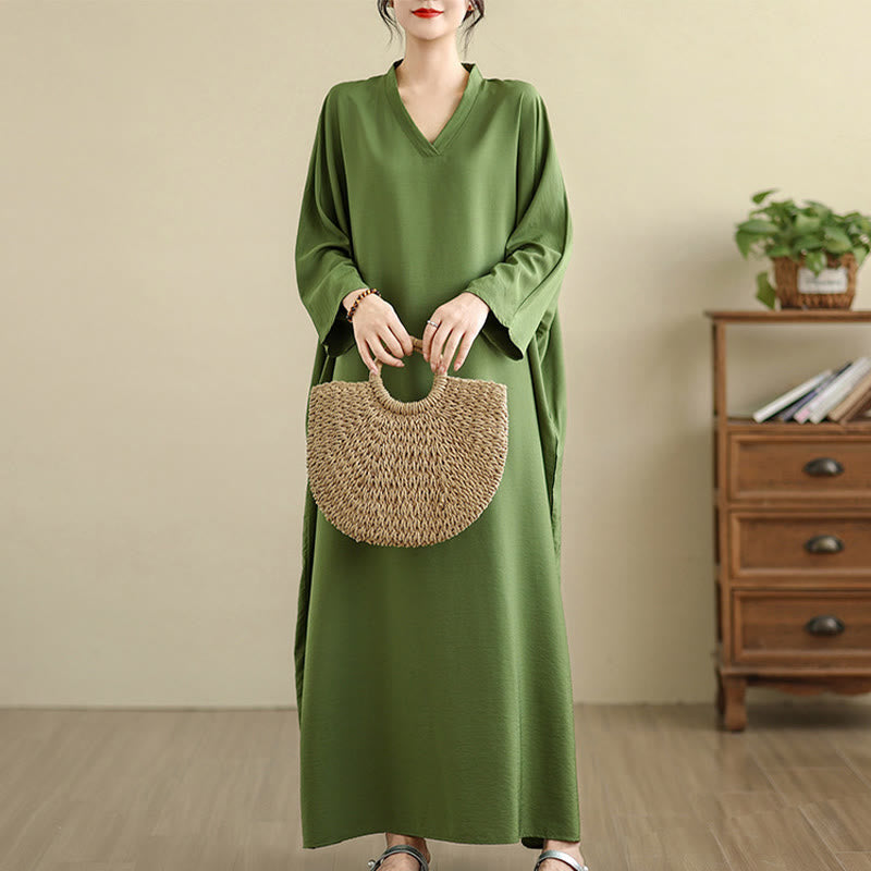 Tactile Cotton Linen V-Neck Grounding Maxi Dress