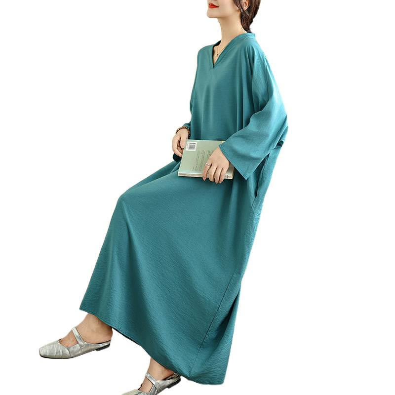 Tactile Cotton Linen V-Neck Grounding Maxi Dress