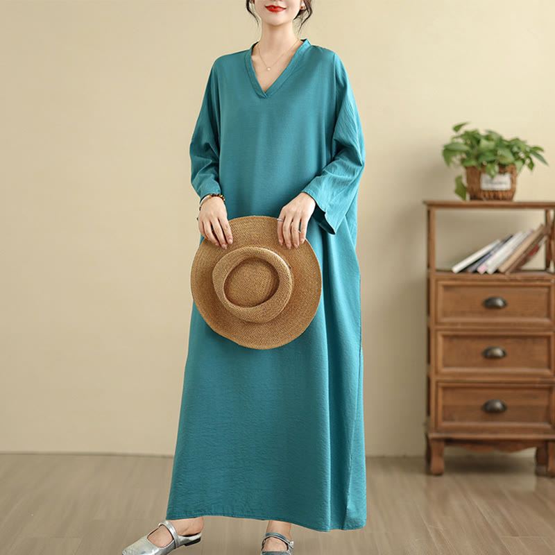 Tactile Cotton Linen V-Neck Grounding Maxi Dress