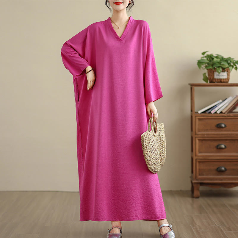 Tactile Cotton Linen V-Neck Grounding Maxi Dress