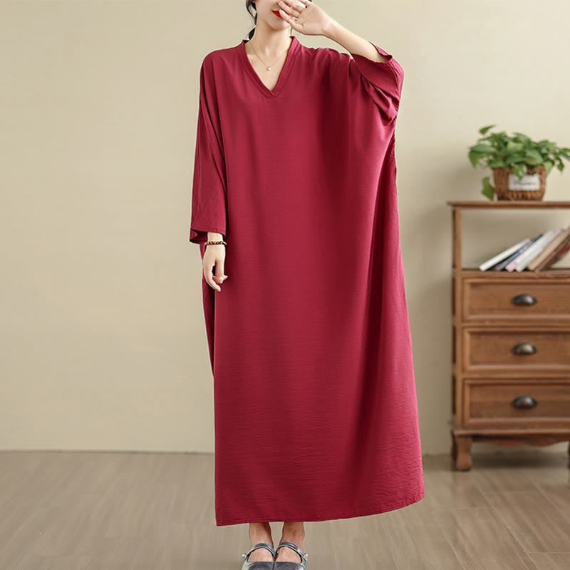 Tactile Cotton Linen V-Neck Grounding Maxi Dress