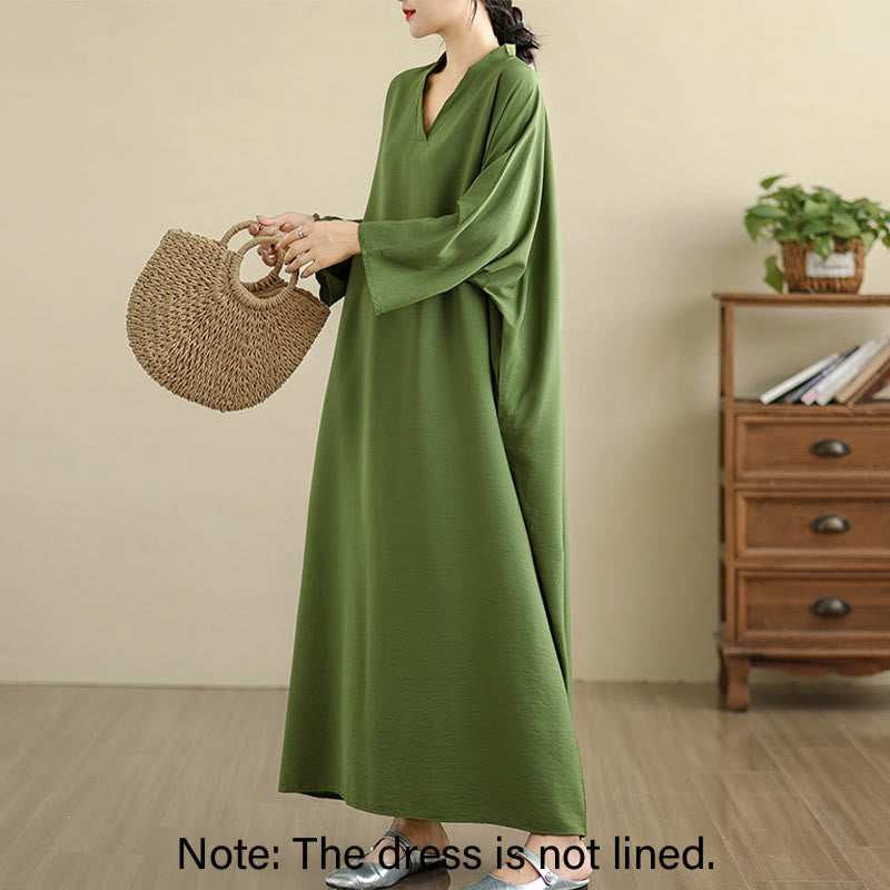 Tactile Cotton Linen V-Neck Grounding Maxi Dress