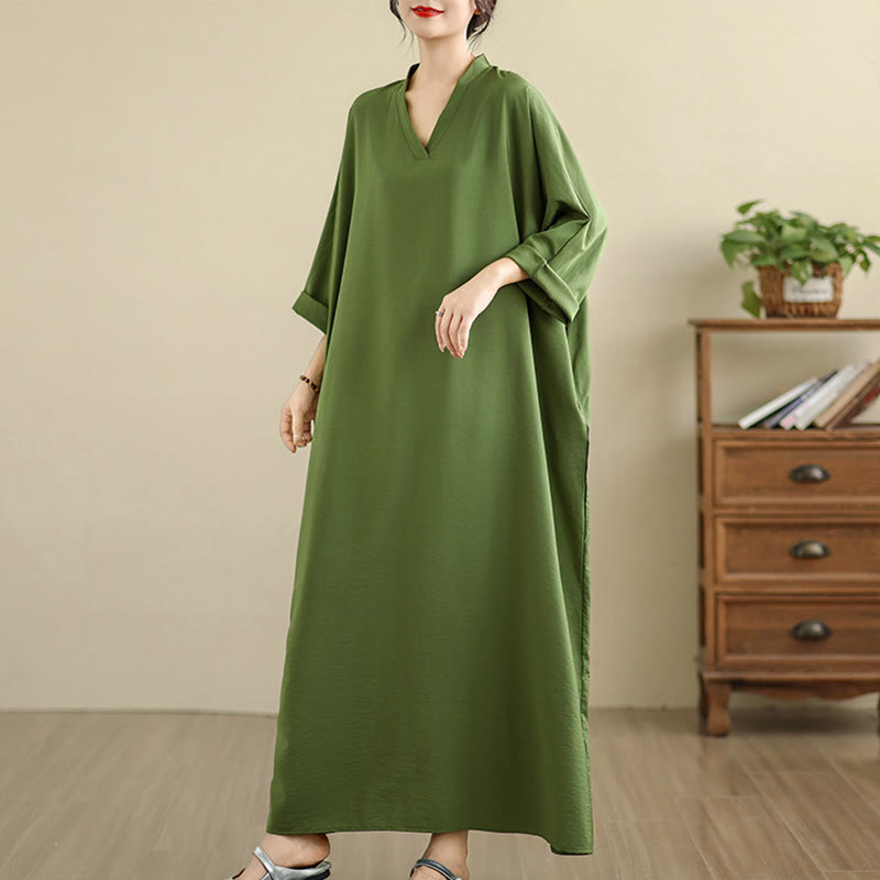 Tactile Cotton Linen V-Neck Grounding Maxi Dress
