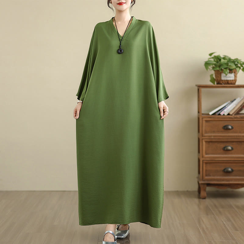 Tactile Cotton Linen V-Neck Grounding Maxi Dress