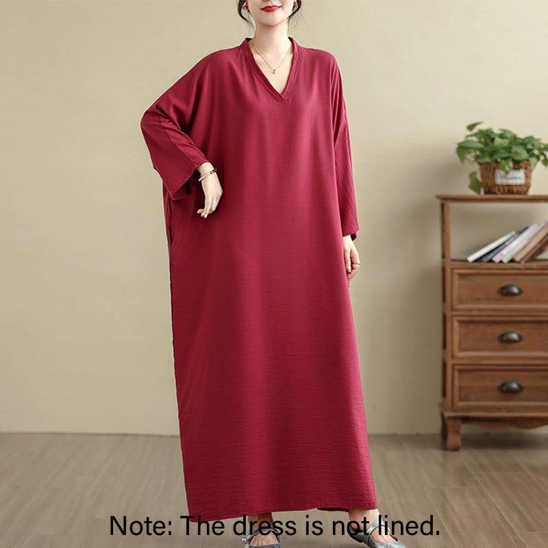 Tactile Cotton Linen V-Neck Grounding Maxi Dress