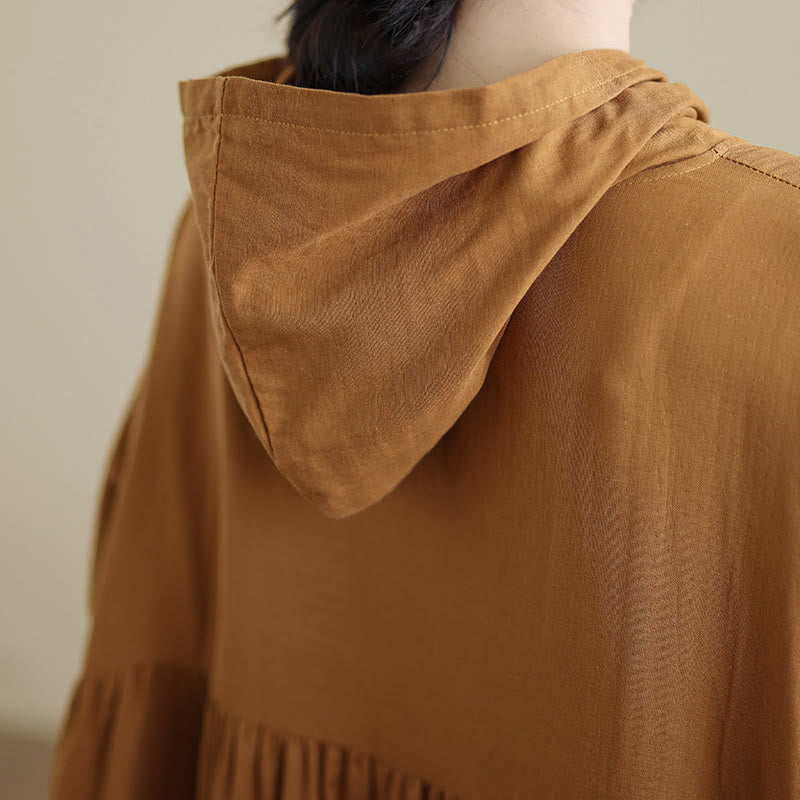 Cotton Linen Hooded Midi Dress for Mindful Daily Movement
