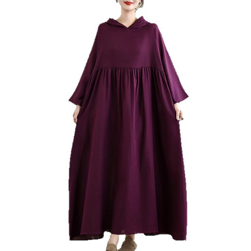 Cotton Linen Hooded Midi Dress for Mindful Daily Movement