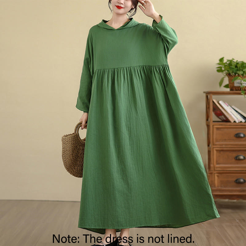 Cotton Linen Hooded Midi Dress for Mindful Daily Movement