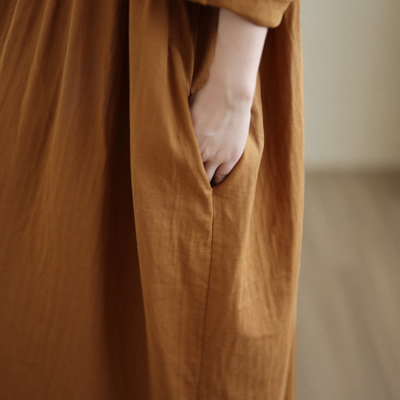 Cotton Linen Hooded Midi Dress for Mindful Daily Movement