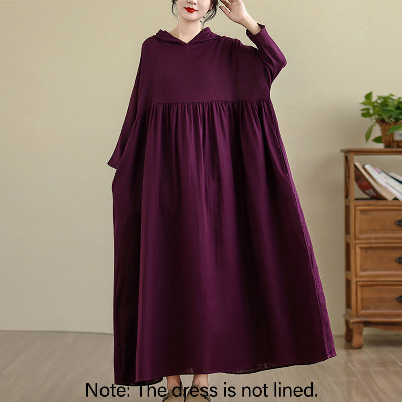 Cotton Linen Hooded Midi Dress for Mindful Daily Movement