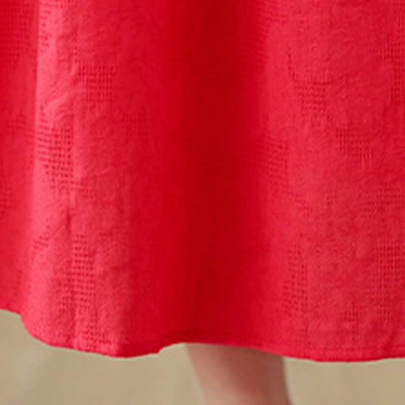 Cotton Linen Floral Jacquard Long Sleeve Midi Dress for Mindful Living