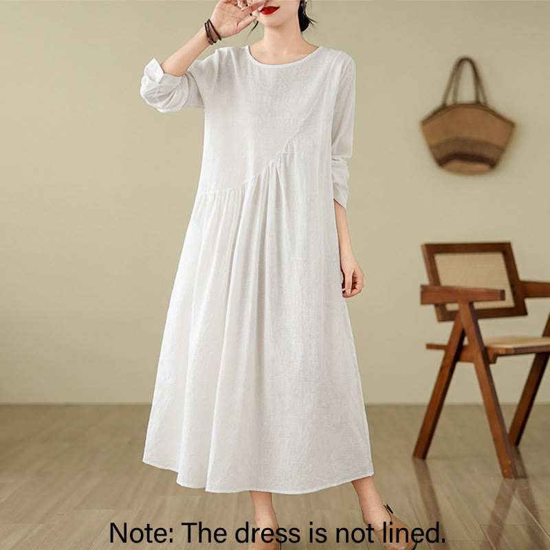 Cotton Linen Floral Jacquard Long Sleeve Midi Dress for Mindful Living