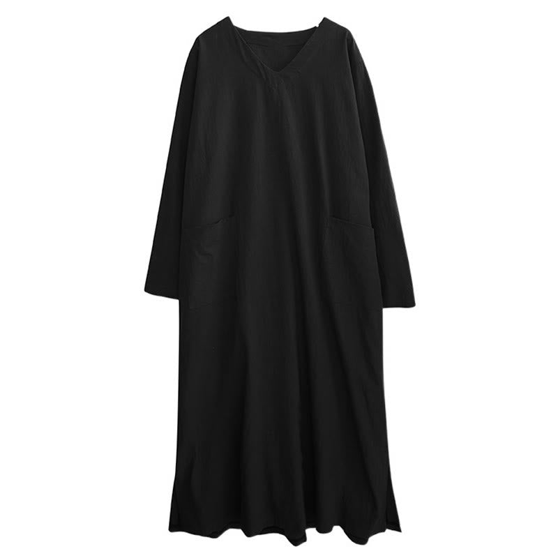 Tactile Cotton Linen Long Sleeve Grounding Midi Dress