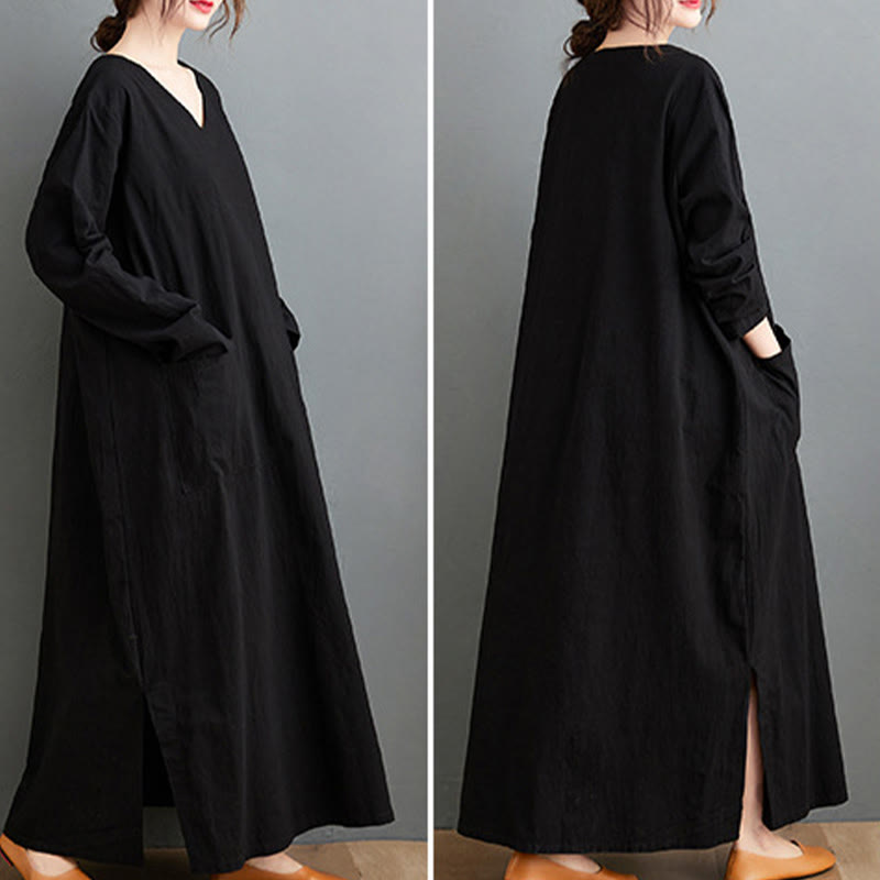 Tactile Cotton Linen Long Sleeve Grounding Midi Dress