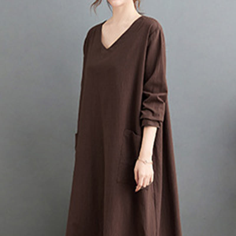 Tactile Cotton Linen Long Sleeve Grounding Midi Dress