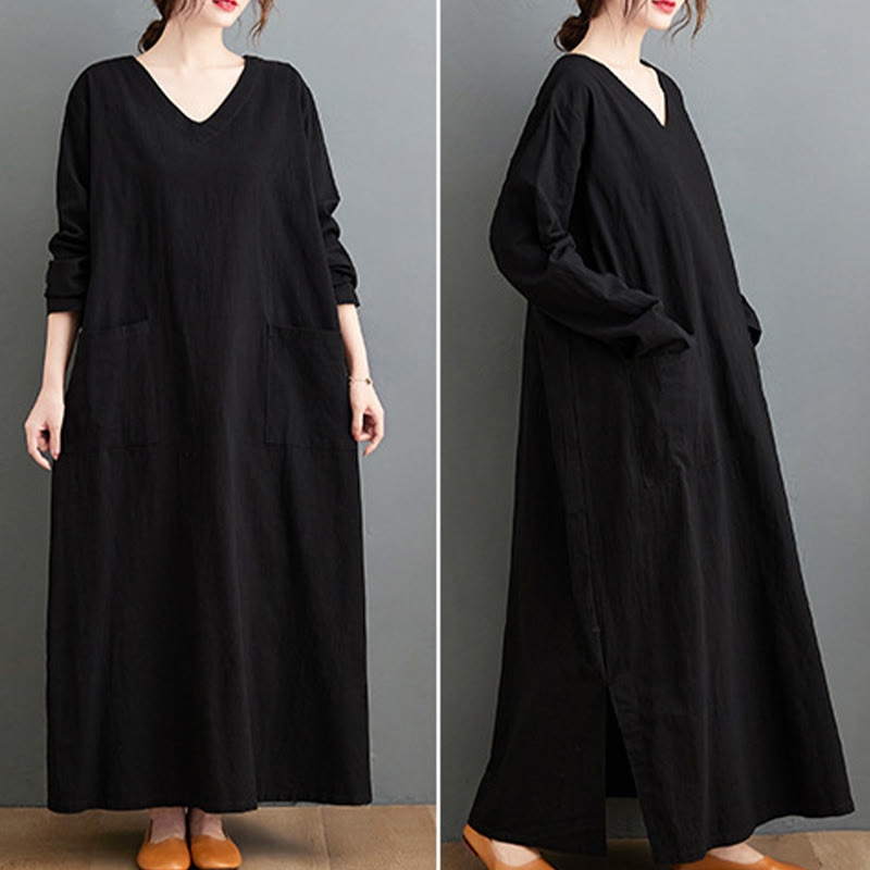 Tactile Cotton Linen Long Sleeve Grounding Midi Dress