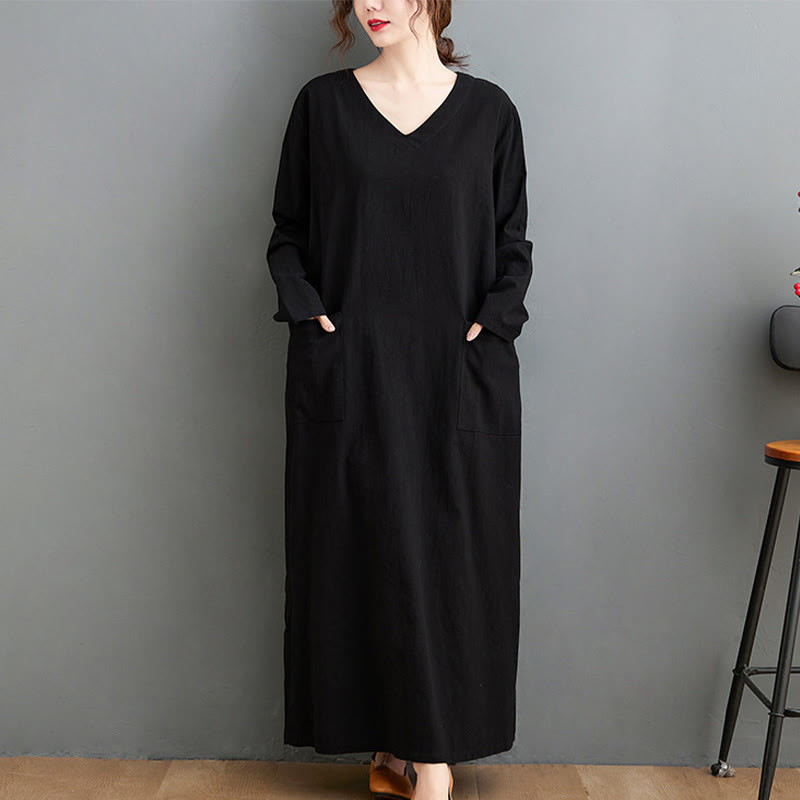 Tactile Cotton Linen Long Sleeve Grounding Midi Dress