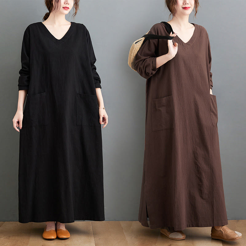 Tactile Cotton Linen Long Sleeve Grounding Midi Dress