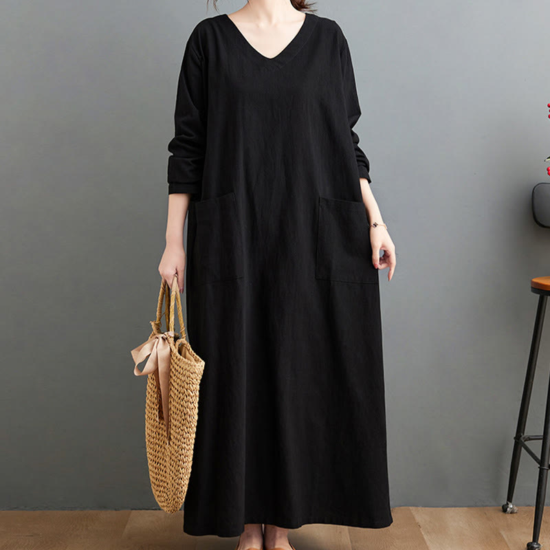 Tactile Cotton Linen Long Sleeve Grounding Midi Dress