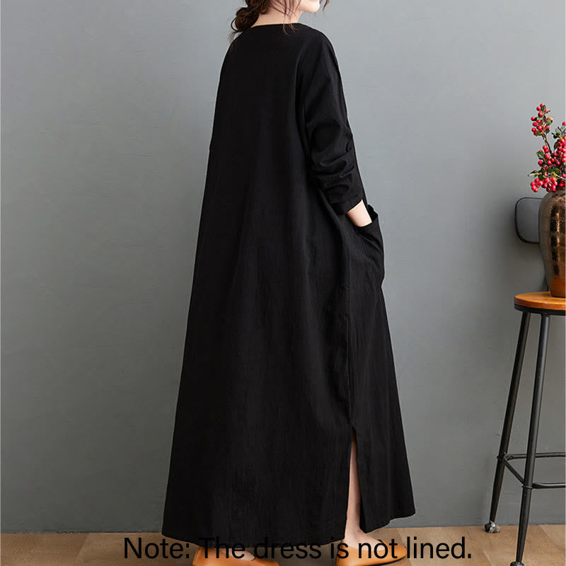 Tactile Cotton Linen Long Sleeve Grounding Midi Dress