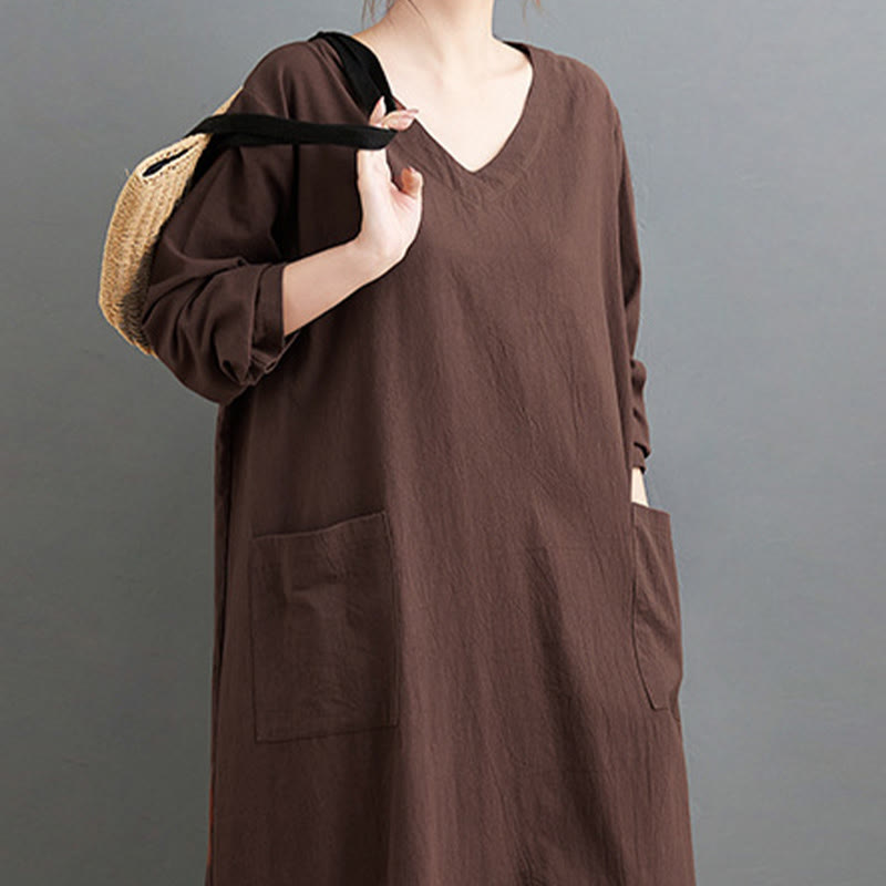 Tactile Cotton Linen Long Sleeve Grounding Midi Dress