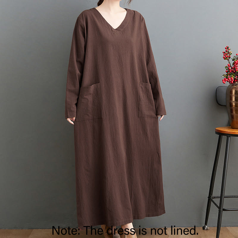 Tactile Cotton Linen Long Sleeve Grounding Midi Dress