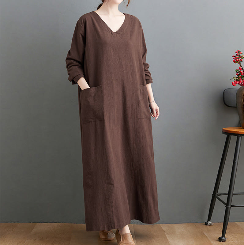 Tactile Cotton Linen Long Sleeve Grounding Midi Dress