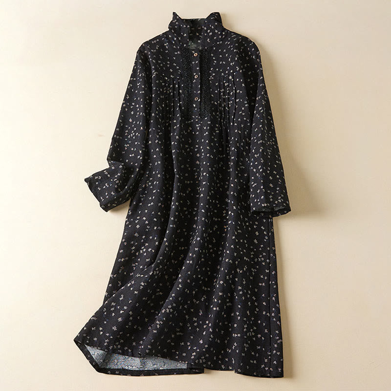 Tactile Cotton Linen Floral Long-Sleeve Mindful Midi Dress