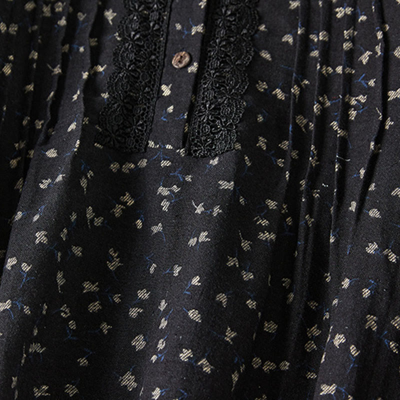 Tactile Cotton Linen Floral Long-Sleeve Mindful Midi Dress