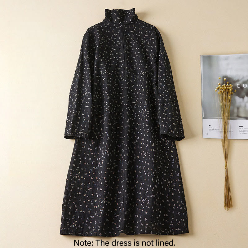 Tactile Cotton Linen Floral Long-Sleeve Mindful Midi Dress