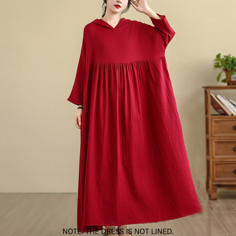Cotton Linen Hooded Midi Dress for Mindful Daily Movement