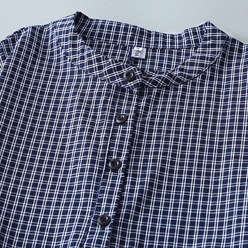 Tactile Cotton Plaid Lantern-Sleeve Grounding Midi Dress