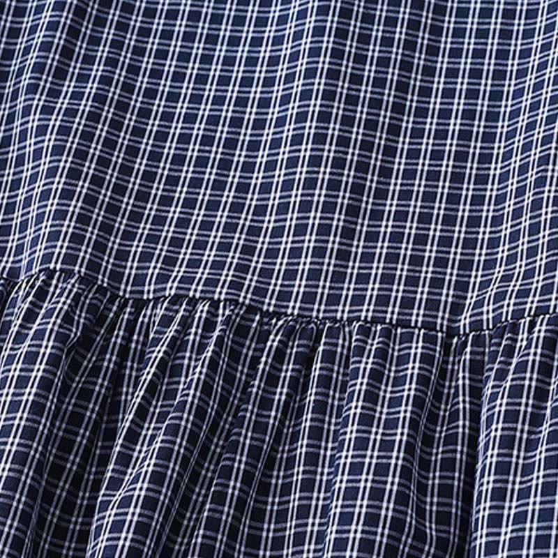Tactile Cotton Plaid Lantern-Sleeve Grounding Midi Dress