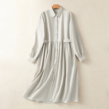 Tactile Cotton Blend Lapel Pocket Mindful Midi Dress