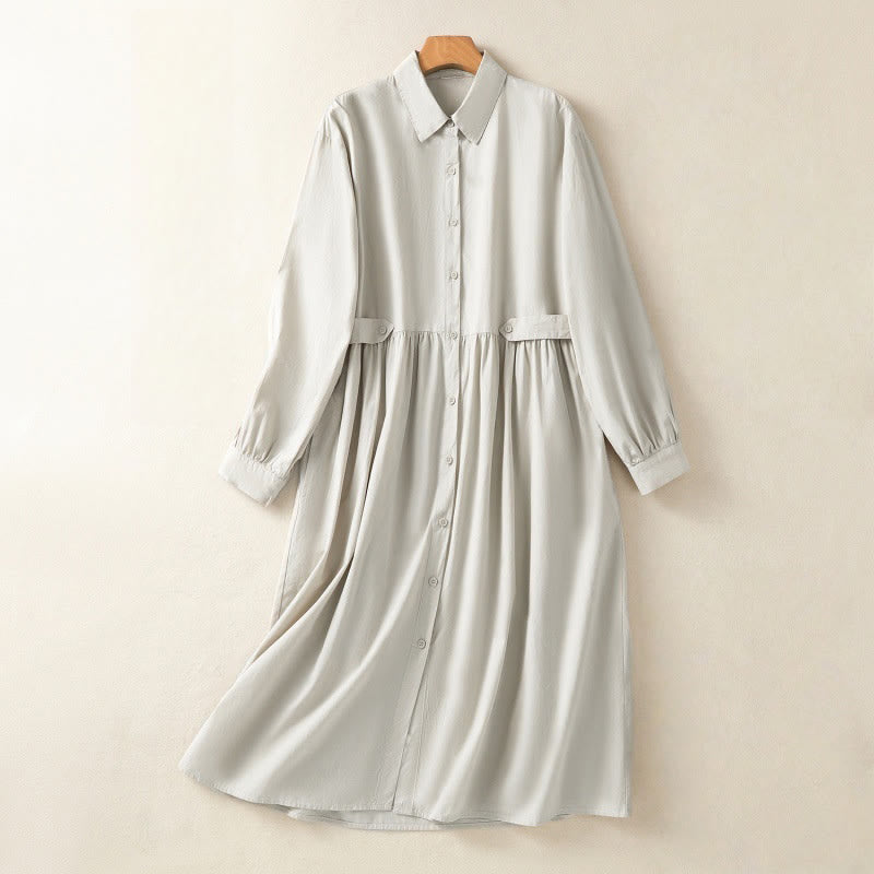 Tactile Cotton Blend Lapel Pocket Mindful Midi Dress