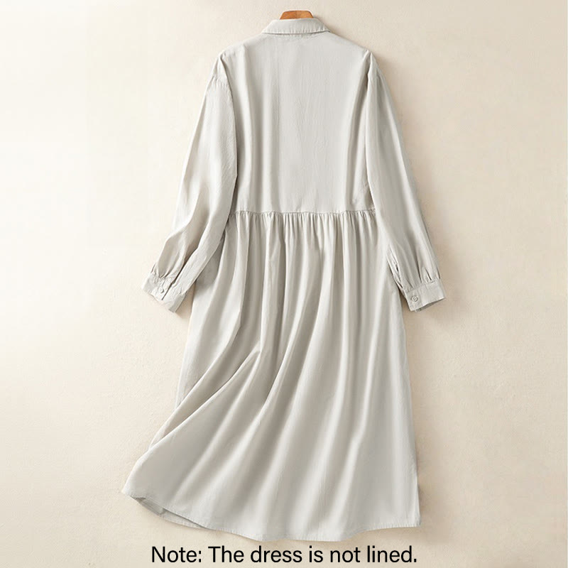 Tactile Cotton Blend Lapel Pocket Mindful Midi Dress