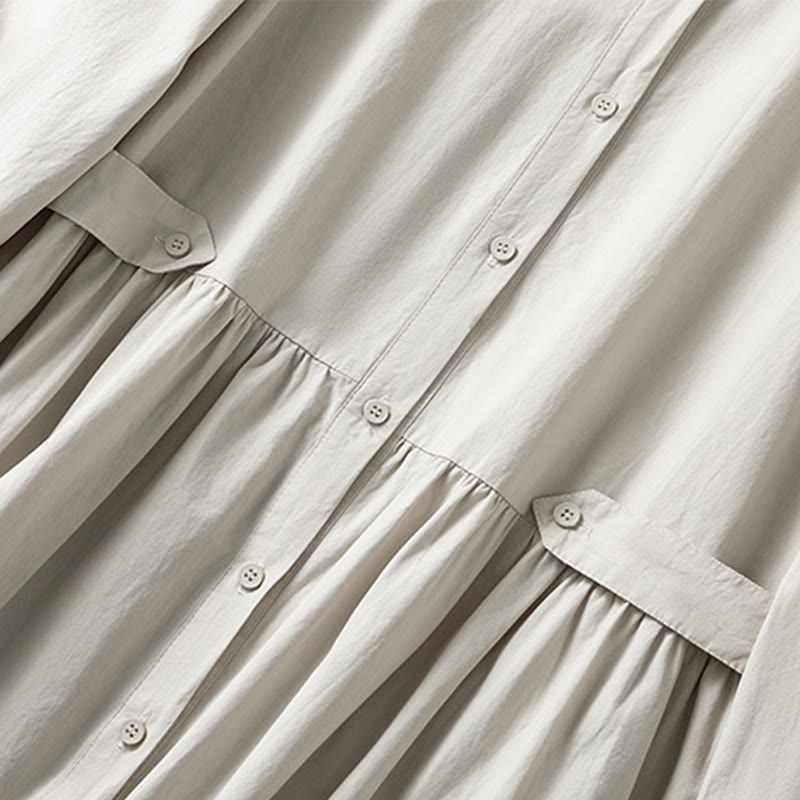Tactile Cotton Blend Lapel Pocket Mindful Midi Dress