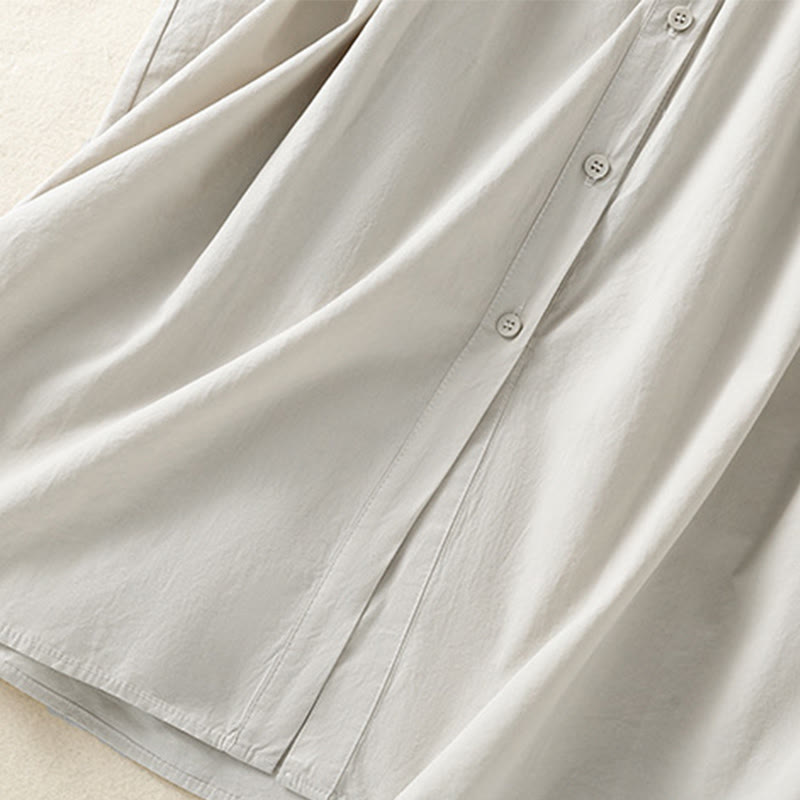 Tactile Cotton Blend Lapel Pocket Mindful Midi Dress