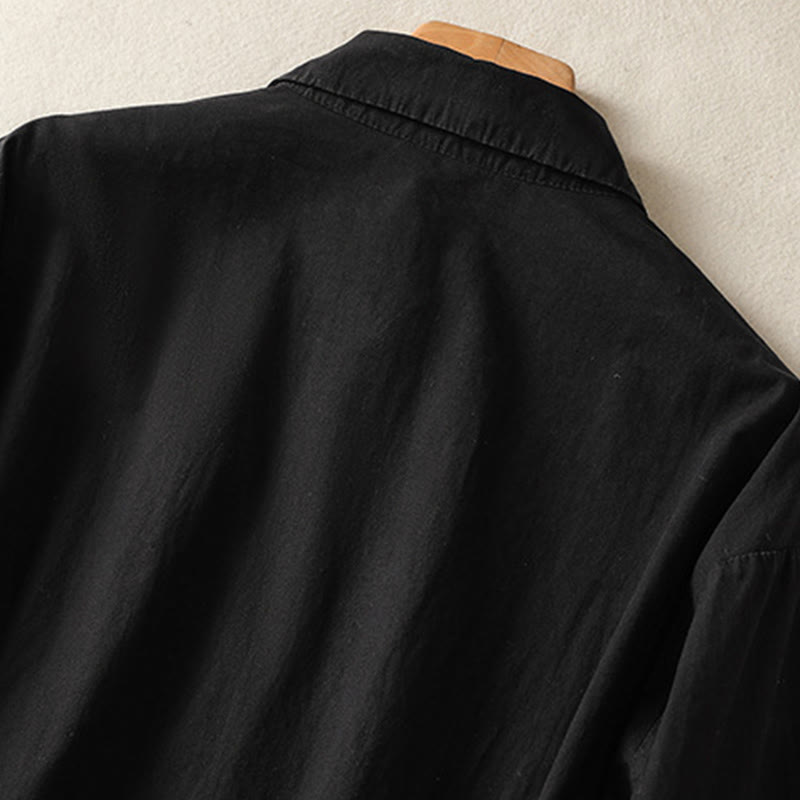 Tactile Cotton Blend Lapel Pocket Mindful Midi Dress