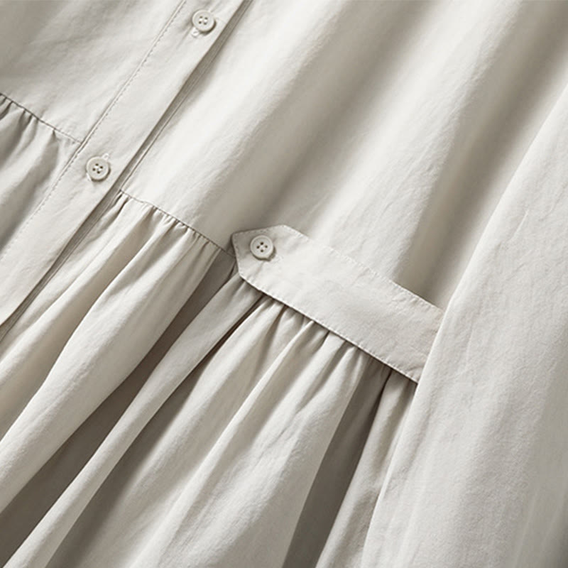 Tactile Cotton Blend Lapel Pocket Mindful Midi Dress