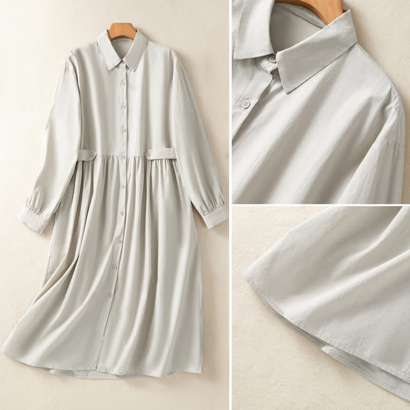 Tactile Cotton Blend Lapel Pocket Mindful Midi Dress