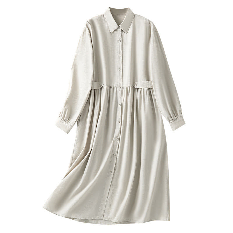 Tactile Cotton Blend Lapel Pocket Mindful Midi Dress