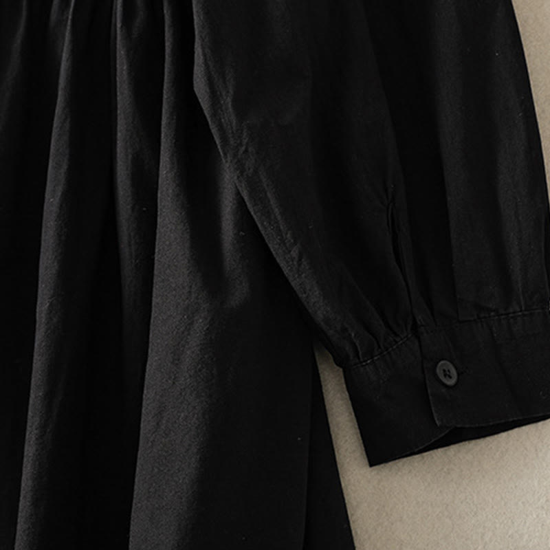 Tactile Cotton Blend Lapel Pocket Mindful Midi Dress