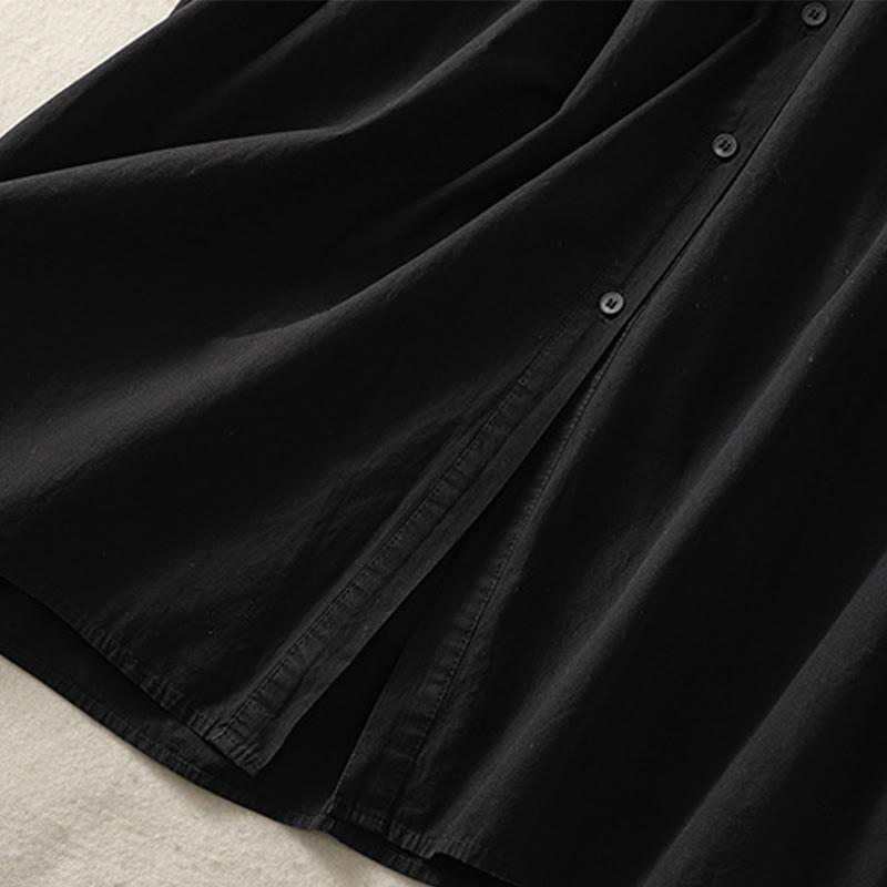 Tactile Cotton Blend Lapel Pocket Mindful Midi Dress